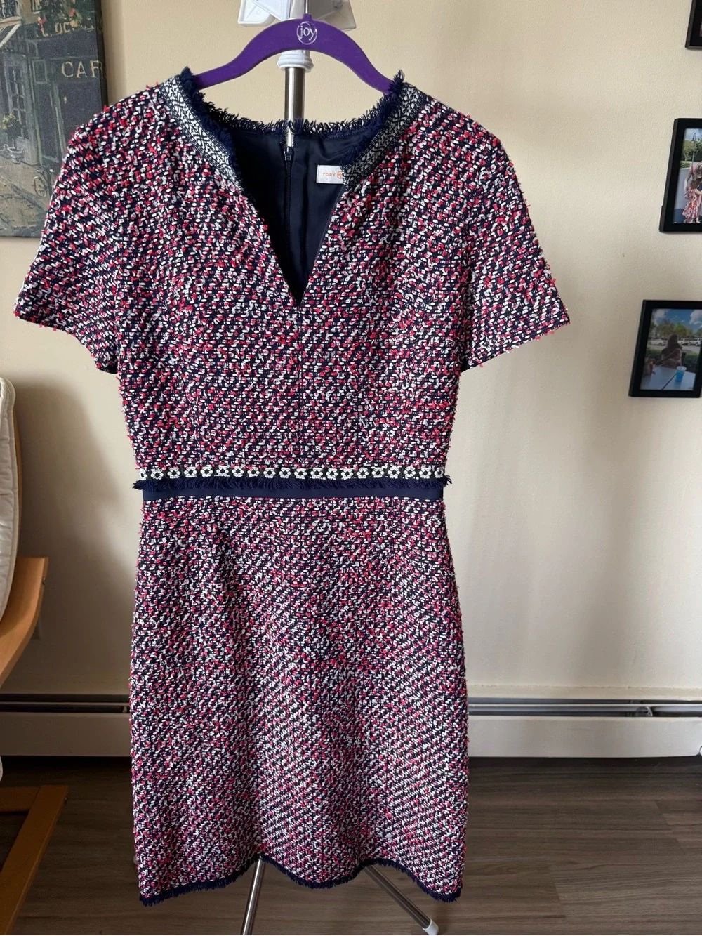 Tory Burch Tweed Sheath Dress in Red, Navy & White